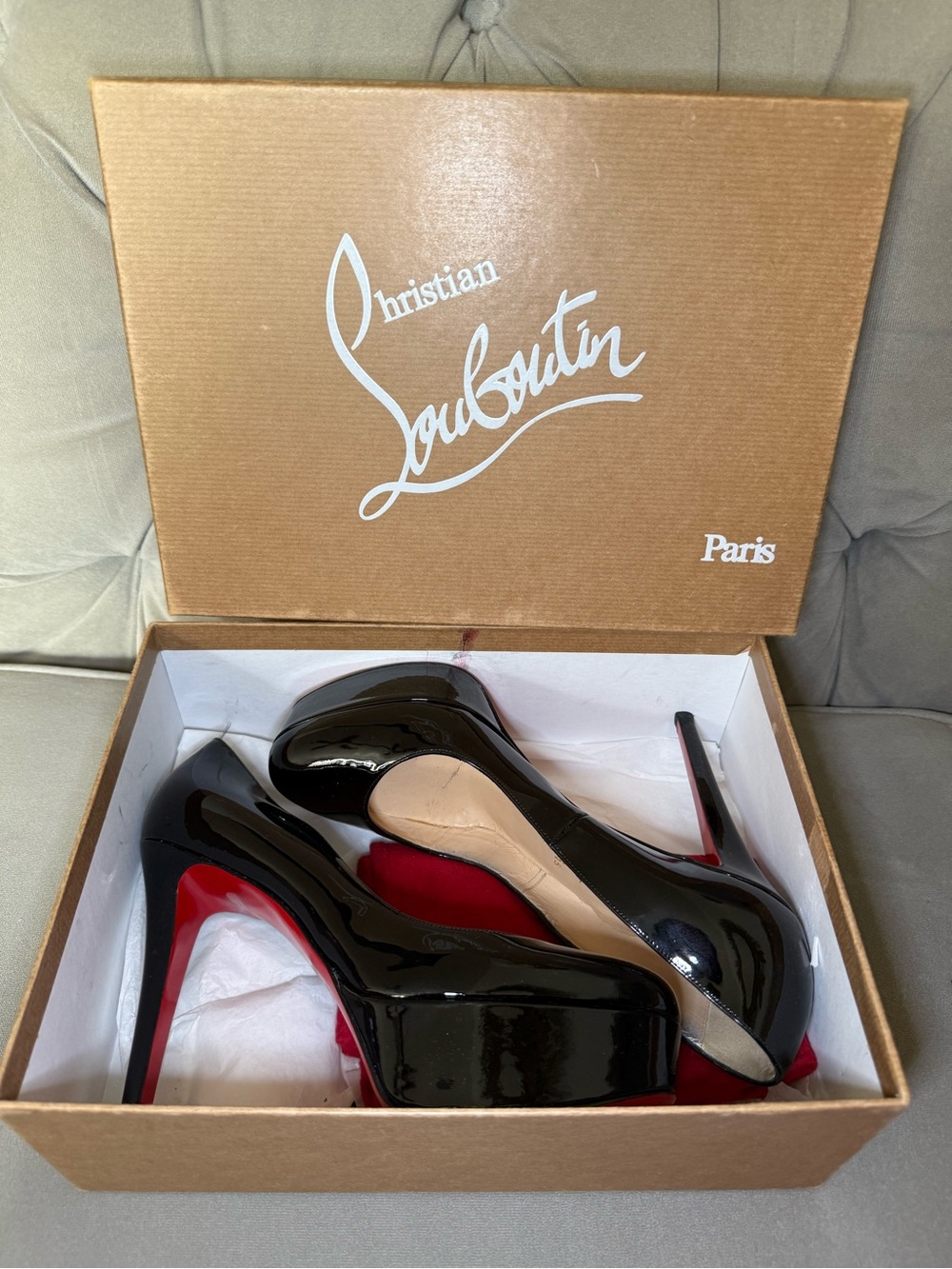Christian Louboutin Black Patent Platform Pumps with Red Soles
